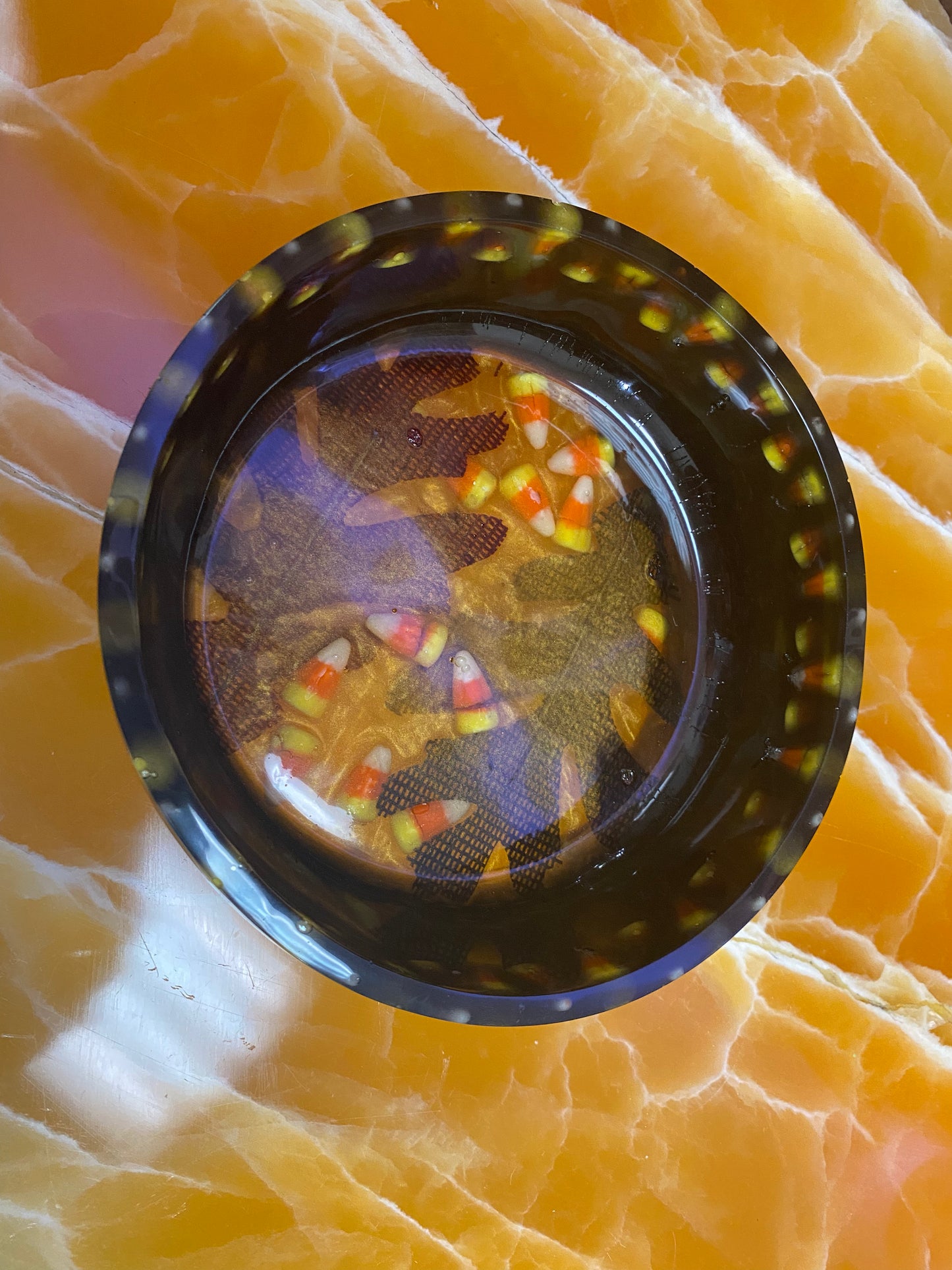Fall Candy Corn Resin Bowl – Handmade Decorative Resin Serving Bowl with Real Candy & Autumn Leaves Encased