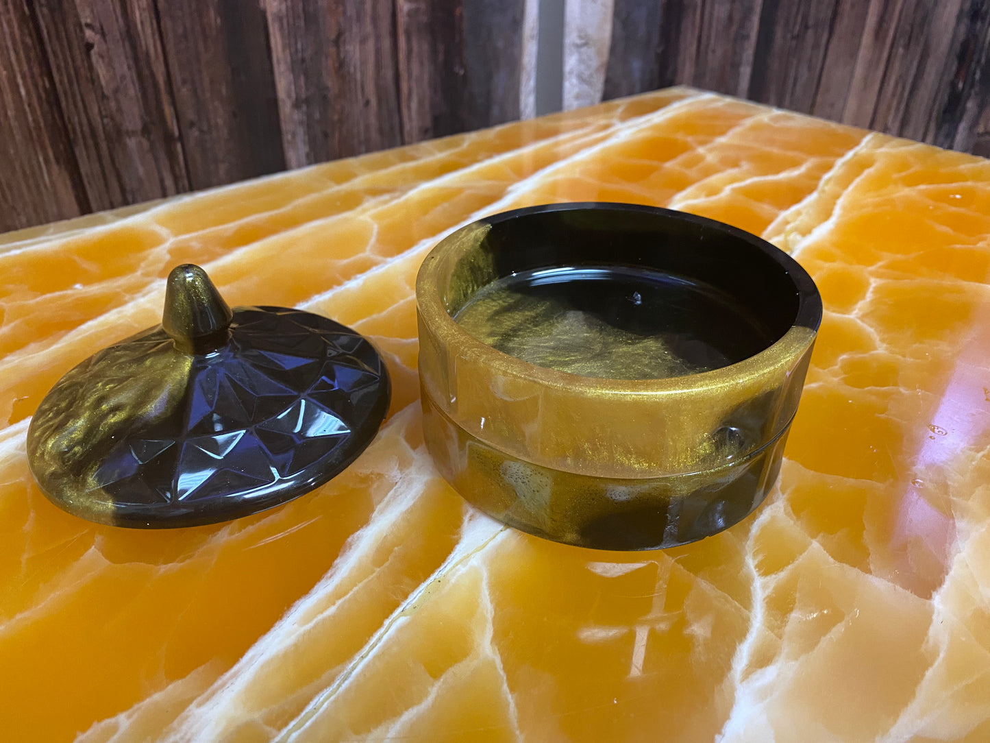 Black & Gold Resin Stackable Storage Container – Handmade Luxury Organizer for Vanity, Desk, or Coffee Table