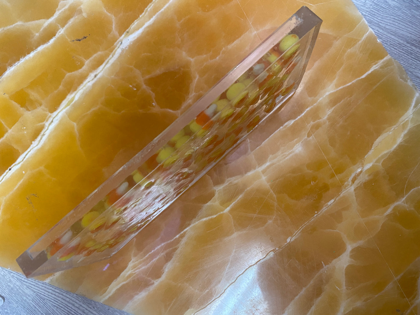 Handmade Decorative Tray with Real Candy Corn Encased in Clear Resin