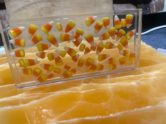 Handmade Decorative Tray with Real Candy Corn Encased in Clear Resin