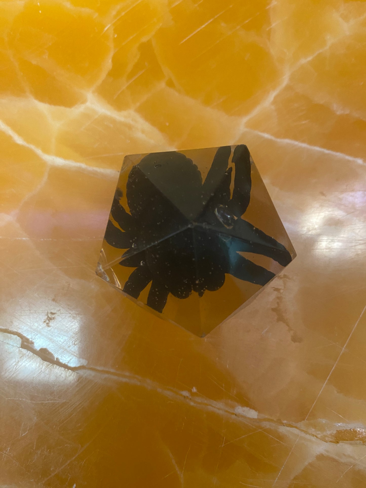 Faux Tarantula Encased in Resin – Handmade Crystal Clear Resin Spider Paperweight or Creepy Display Cube
