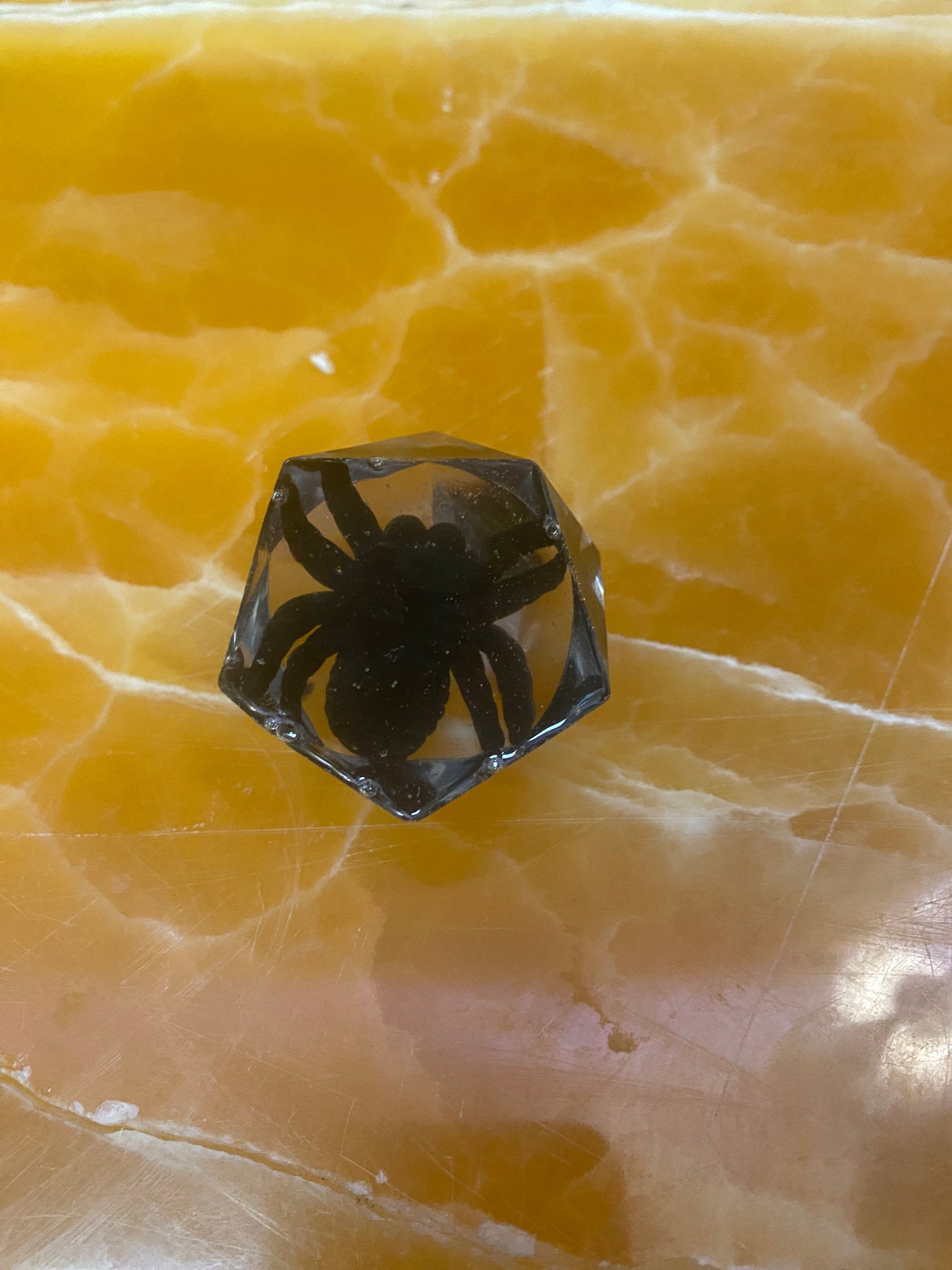 Faux Tarantula Encased in Resin – Handmade Crystal Clear Resin Spider Paperweight or Creepy Display Cube