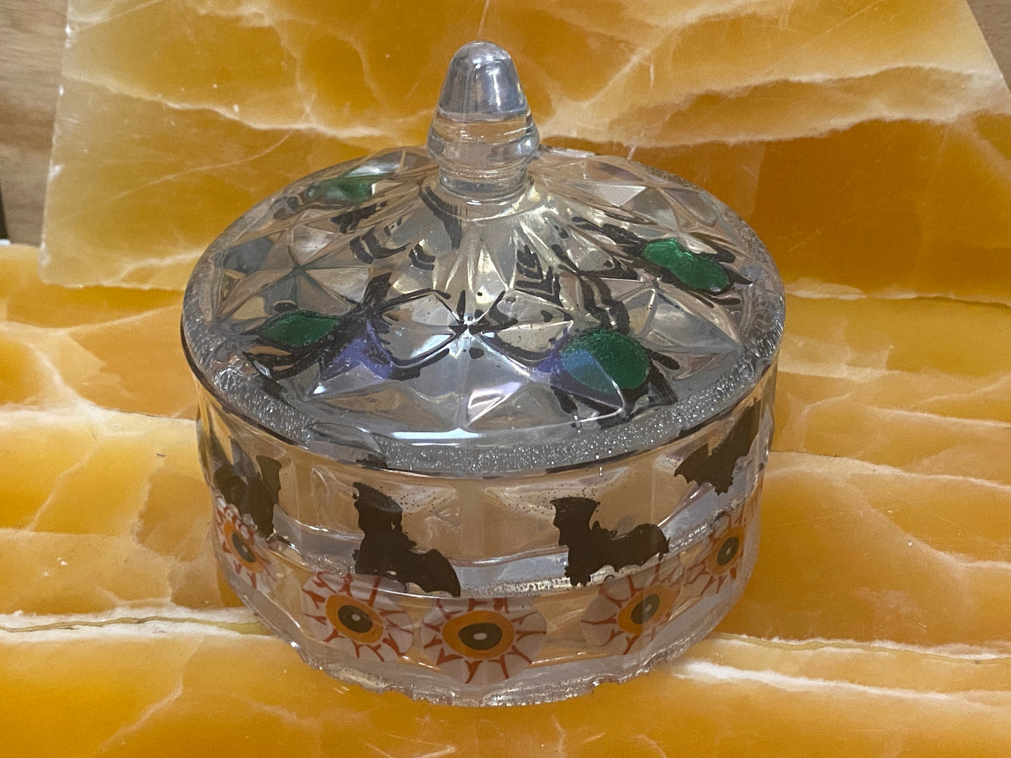 Stackable Halloween Resin Candy Dish – Handmade Clear Resin Container with Encased Bats, Spiders, and Eyeballs