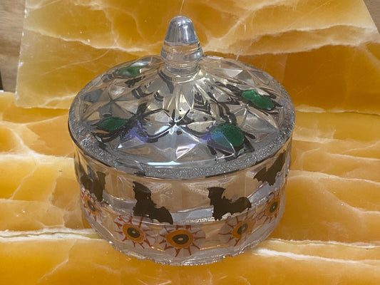 Stackable Halloween Resin Candy Dish – Handmade Clear Resin Container with Encased Bats, Spiders, and Eyeballs