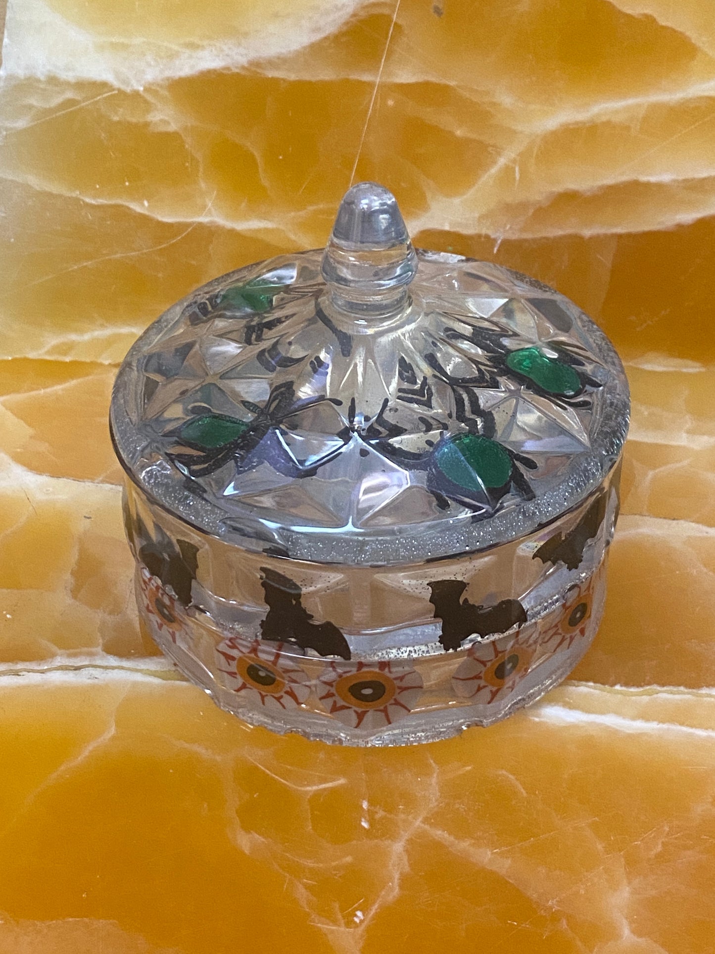 Stackable Halloween Resin Candy Dish – Handmade Clear Resin Container with Encased Bats, Spiders, and Eyeballs