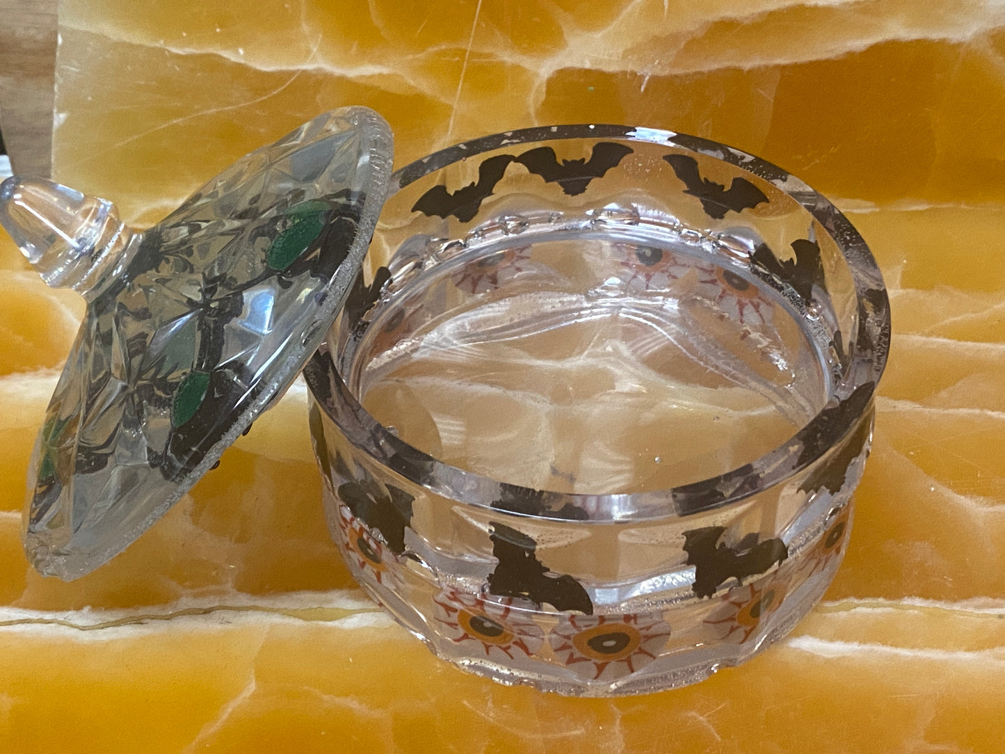 Stackable Halloween Resin Candy Dish – Handmade Clear Resin Container with Encased Bats, Spiders, and Eyeballs
