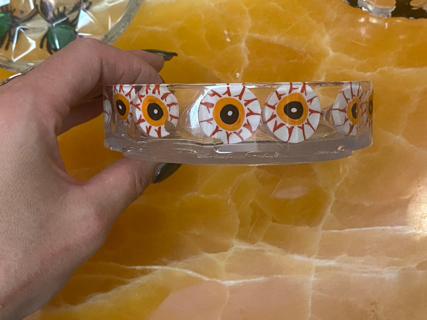 Stackable Halloween Resin Candy Dish – Handmade Clear Resin Container with Encased Bats, Spiders, and Eyeballs