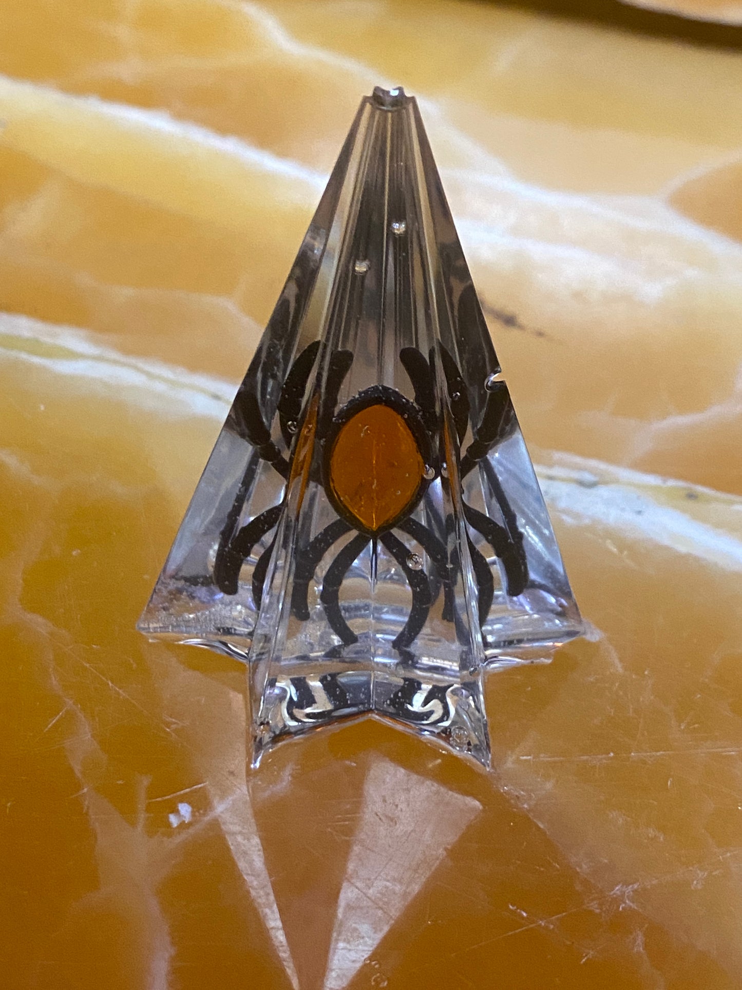 Spider Resin Pyramid – Faux Spider Figurine Encased in Clear Resin | 3.25" Decorative Halloween Accent