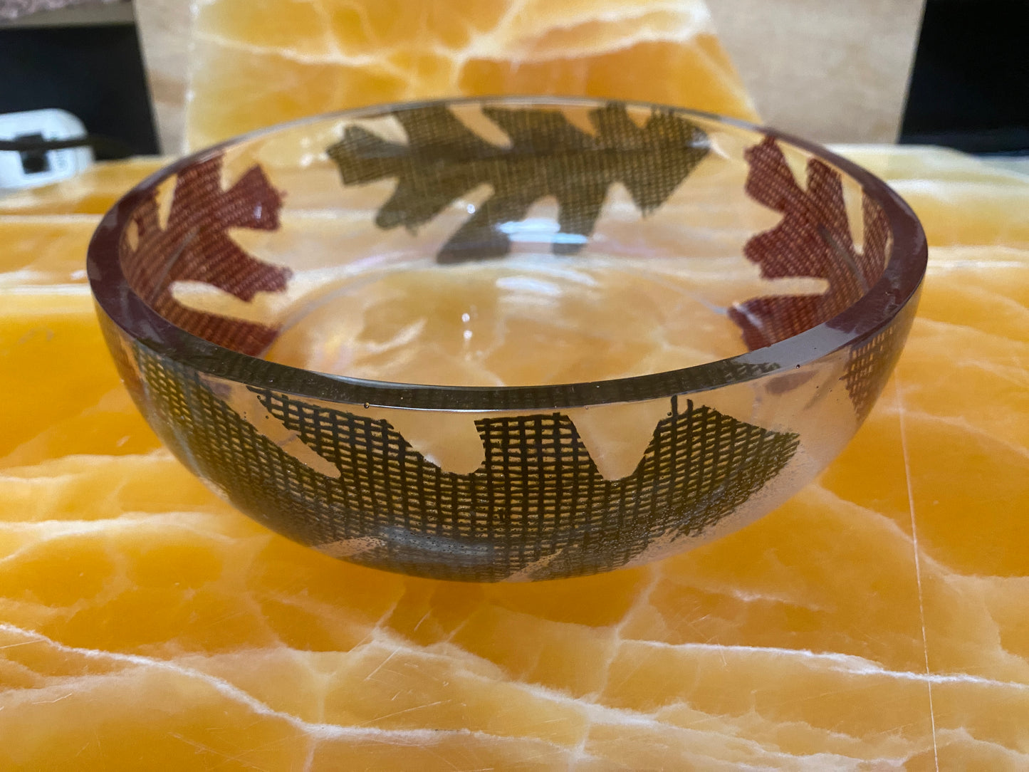 Fall Leaf Resin Storage Set – Handmade Clear Resin Bowl & Lidded  stackable storage Jar with Burlap Autumn Leaf Inlays