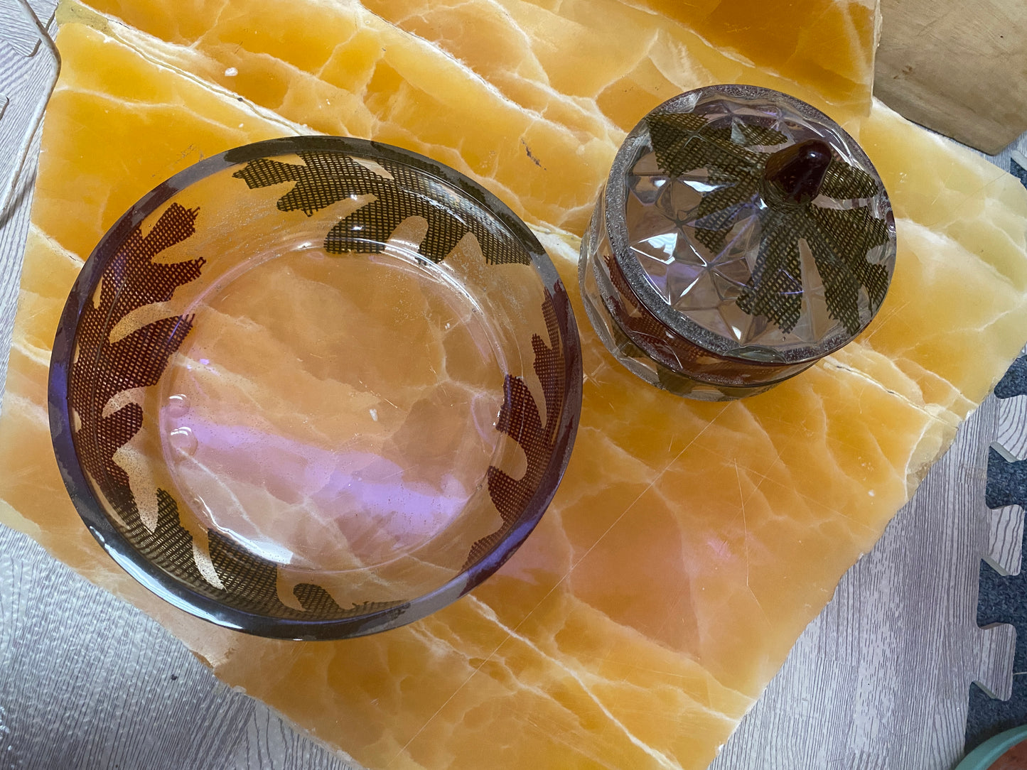 Fall Leaf Resin Storage Set – Handmade Clear Resin Bowl & Lidded  stackable storage Jar with Burlap Autumn Leaf Inlays