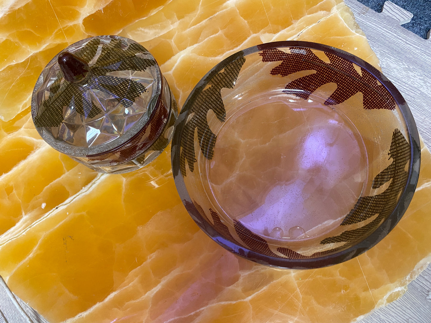 Fall Leaf Resin Storage Set – Handmade Clear Resin Bowl & Lidded  stackable storage Jar with Burlap Autumn Leaf Inlays