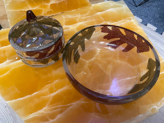 Fall Leaf Resin Storage Set – Handmade Clear Resin Bowl & Lidded  stackable storage Jar with Burlap Autumn Leaf Inlays